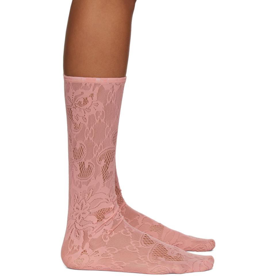 Gucci Lace Pink Blossom GG Socks Lyst
