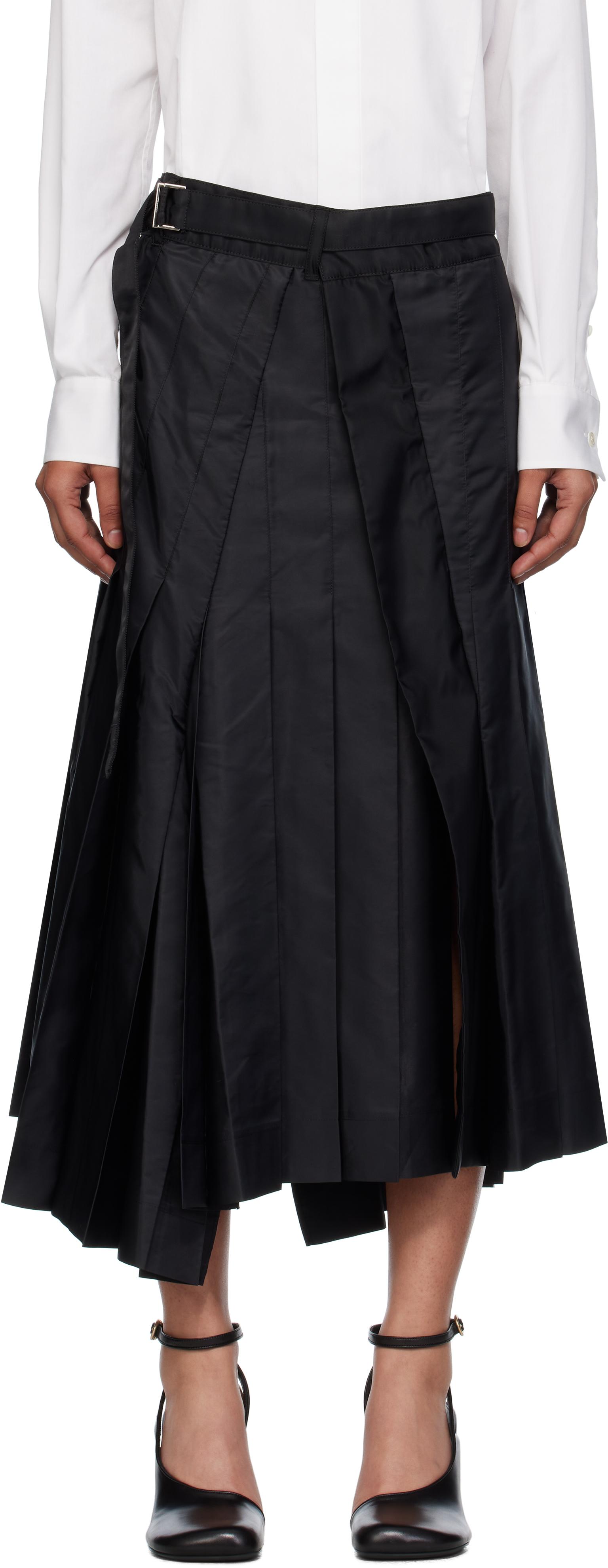 【sacai】ブラック Combo ミディアムスカート sacai: ブラック スーツ＆メルトンウール ミディアムスカート