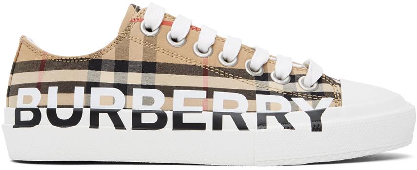 Burberry Logo Check Larkhall Sneakers in Natural | Lyst