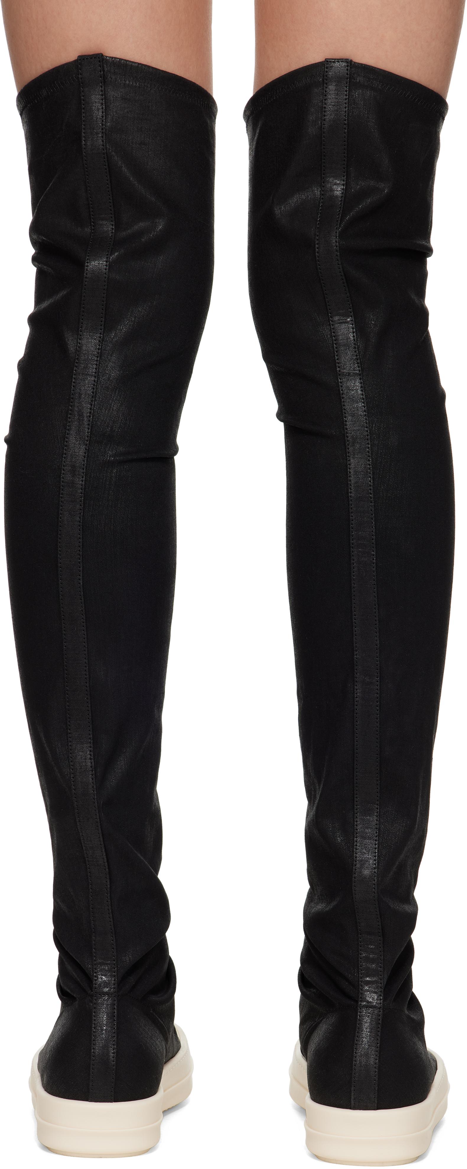 RICK OWENSレザーサイハイニーハイストレッチロングソックブーツ Rick Owens サイハイ レザーブーツ | ブラック | FARFETCH JP