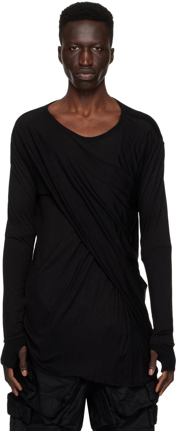 【関税込み】JULIUS ブラック Fibroin 長袖Tシャツ ユリウス JULIUS COTTON/SILK RIB LONG SLEEVE T-SHIRT （BLACK