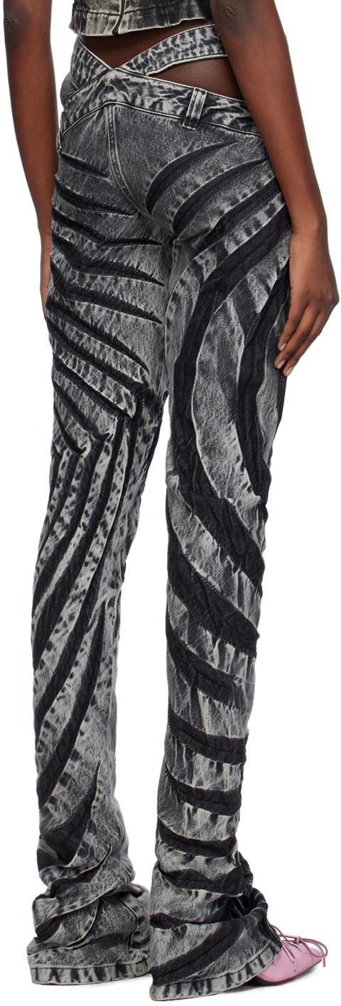 【関税込み】Masha Popova ブラック Night Flowers ジーンズ Masha Popova Night Flowers Flared Jeans In Asphalt Black