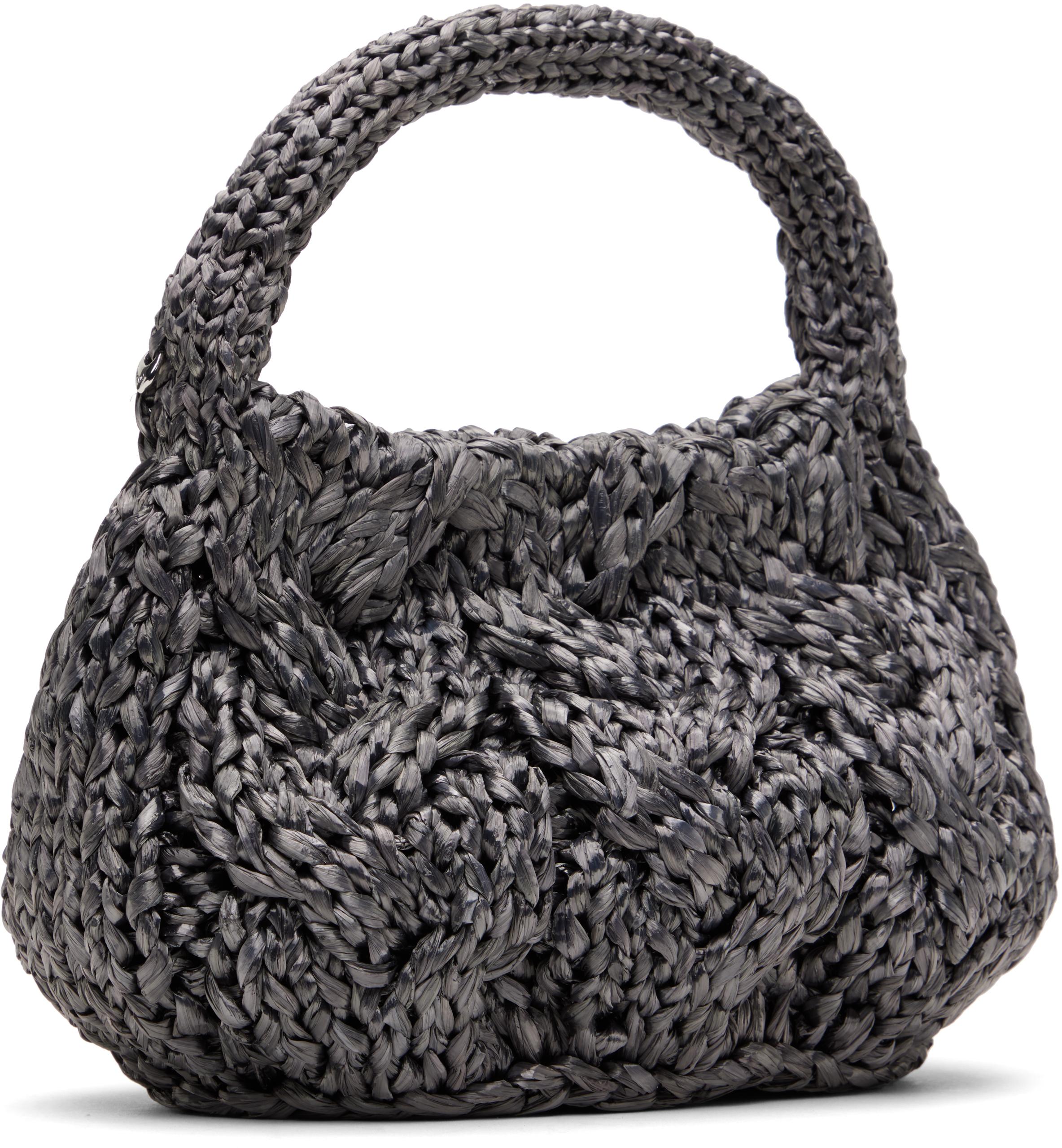 J W ANDERSON ニット トップハンドルバッグ スモール ケーブルニット レザー ドローストリング トップ