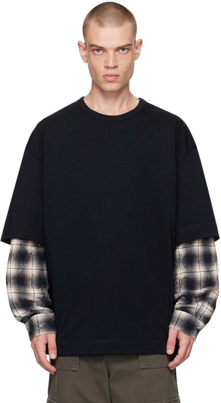 【関税込み】Juun.J ブラック ピンストライプ 長袖Tシャツ メンズ Juun.J Tシャツ (長袖) | オンラインセールは最大52%オフ