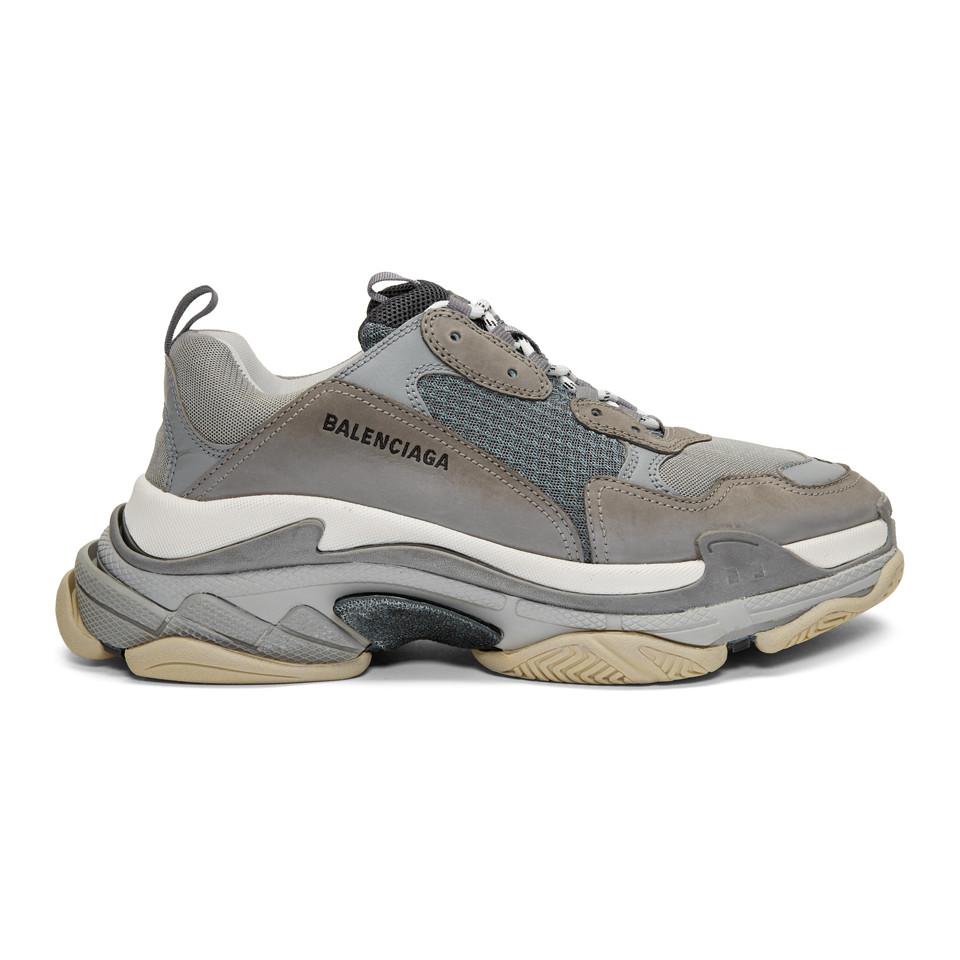 Balenciaga Leather Grey Triple S Sneakers in Gray for Men | Lyst