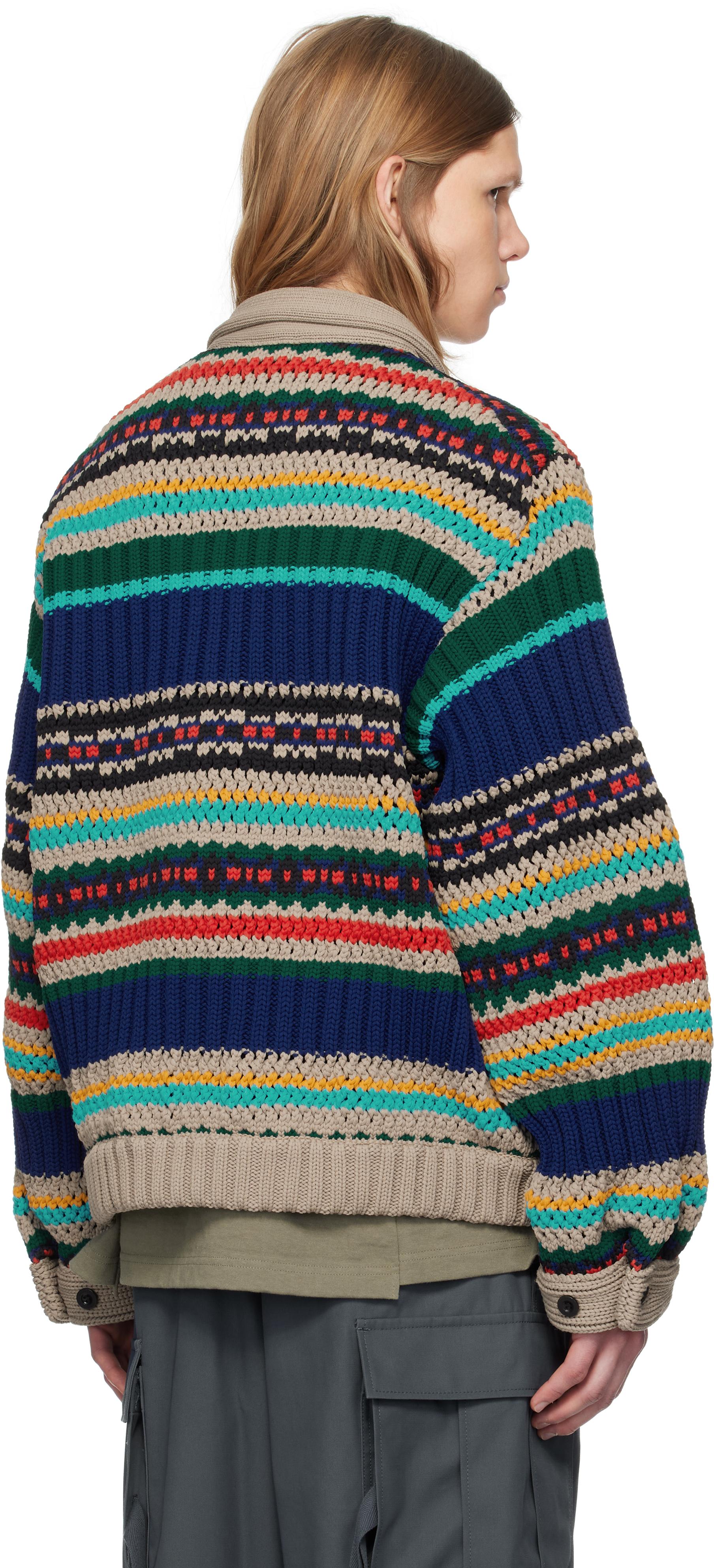 Sacai Mesh Knit Cardigan in Blue for Men | Lyst