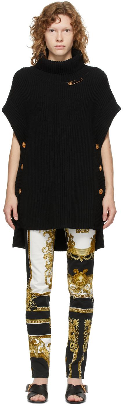 Versace Wool Medusa Safety Pin Poncho Turtleneck in Black - Lyst