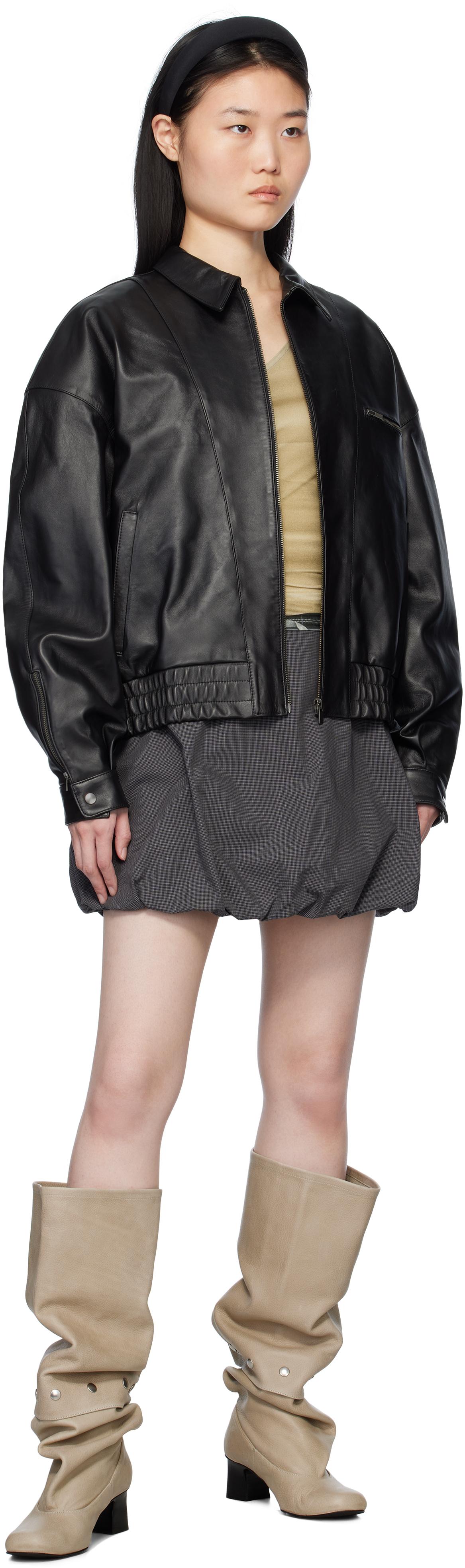 【関税込み】Paloma Wool ブラウン Mini Lora レザージャケット MINI LORA-Oversized, cropped, soft, shiny leather bomber