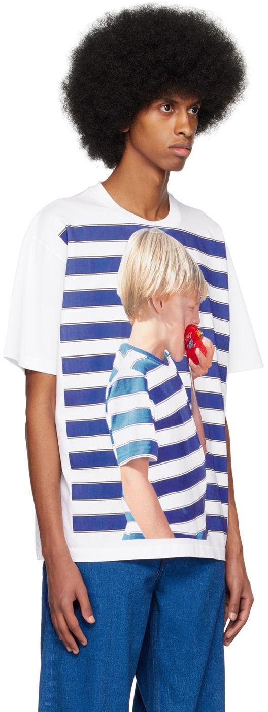 blue and white striped tee shirt