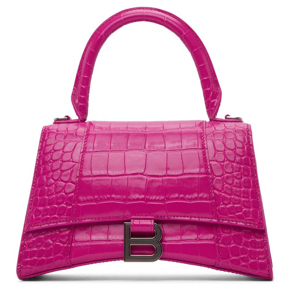 Balenciaga Leather Pink Croc Small Hourglass Bag | Lyst