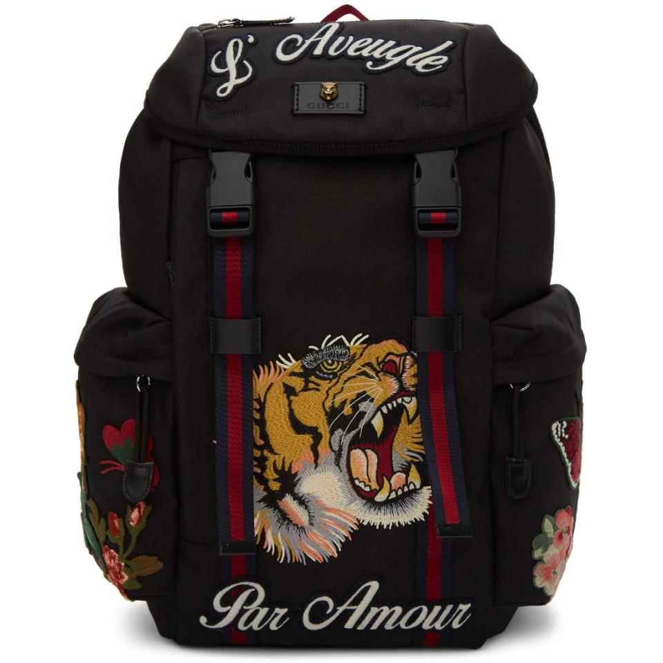 Gucci Black Blind For Love Embroidered Backpack for Men | Lyst