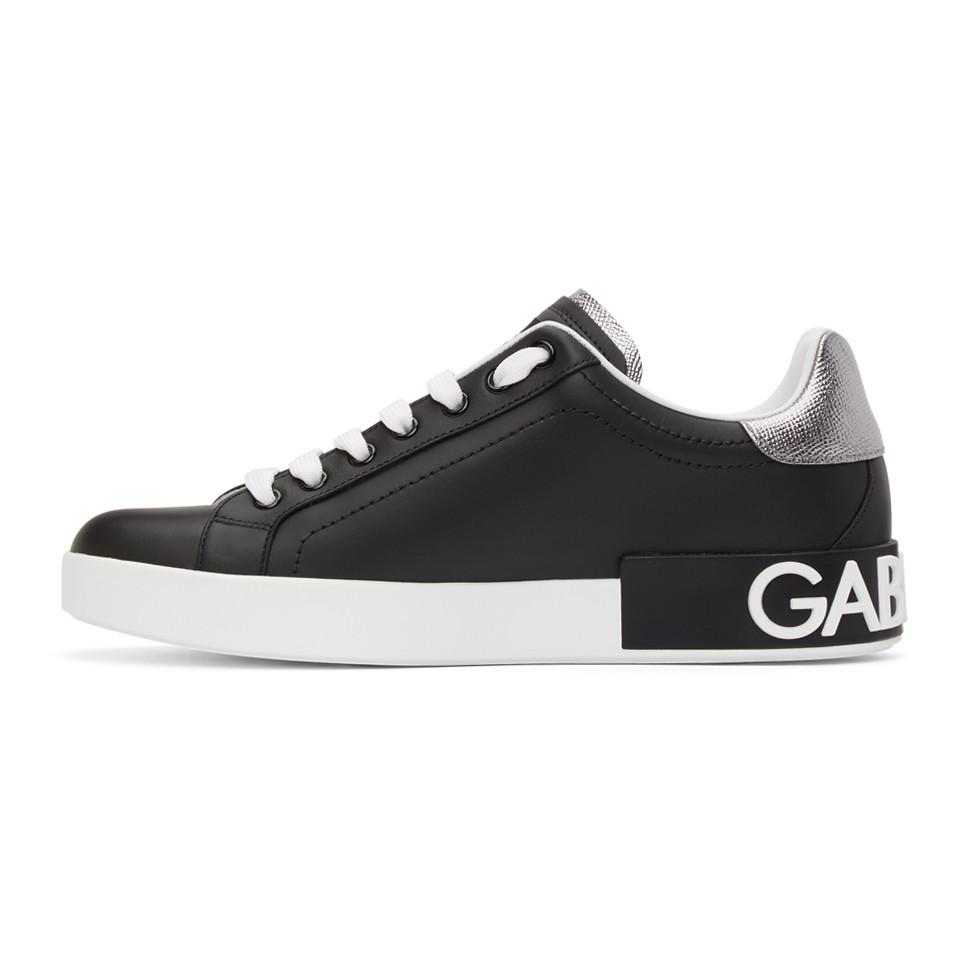 Dolce & Gabbana Black Calfskin Nappa Portofino Sneakers for men