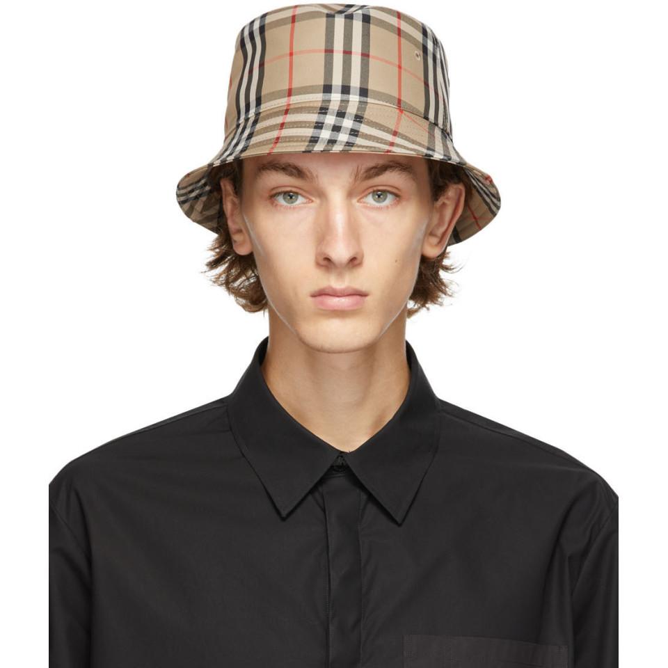 Burberry Cotton Beige Vintage Check Bucket Hat for Men - Lyst