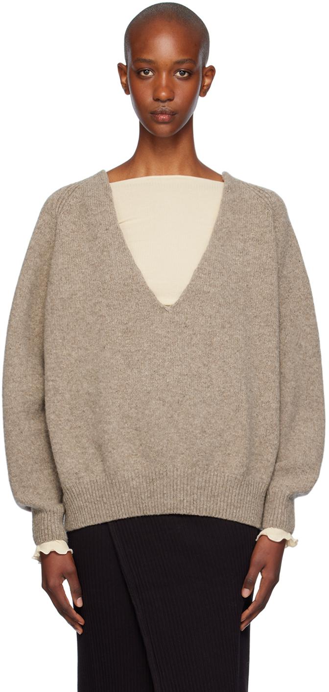 Baserange Merino Wool Plunging V-Neck Sweater in Natural