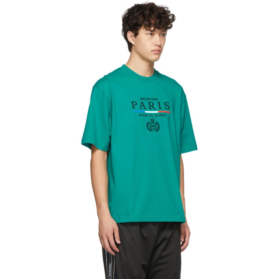 Balenciaga Cotton Paris Flag Logo Embroidery T-shirt in Emerald (Green) for  Men - Lyst