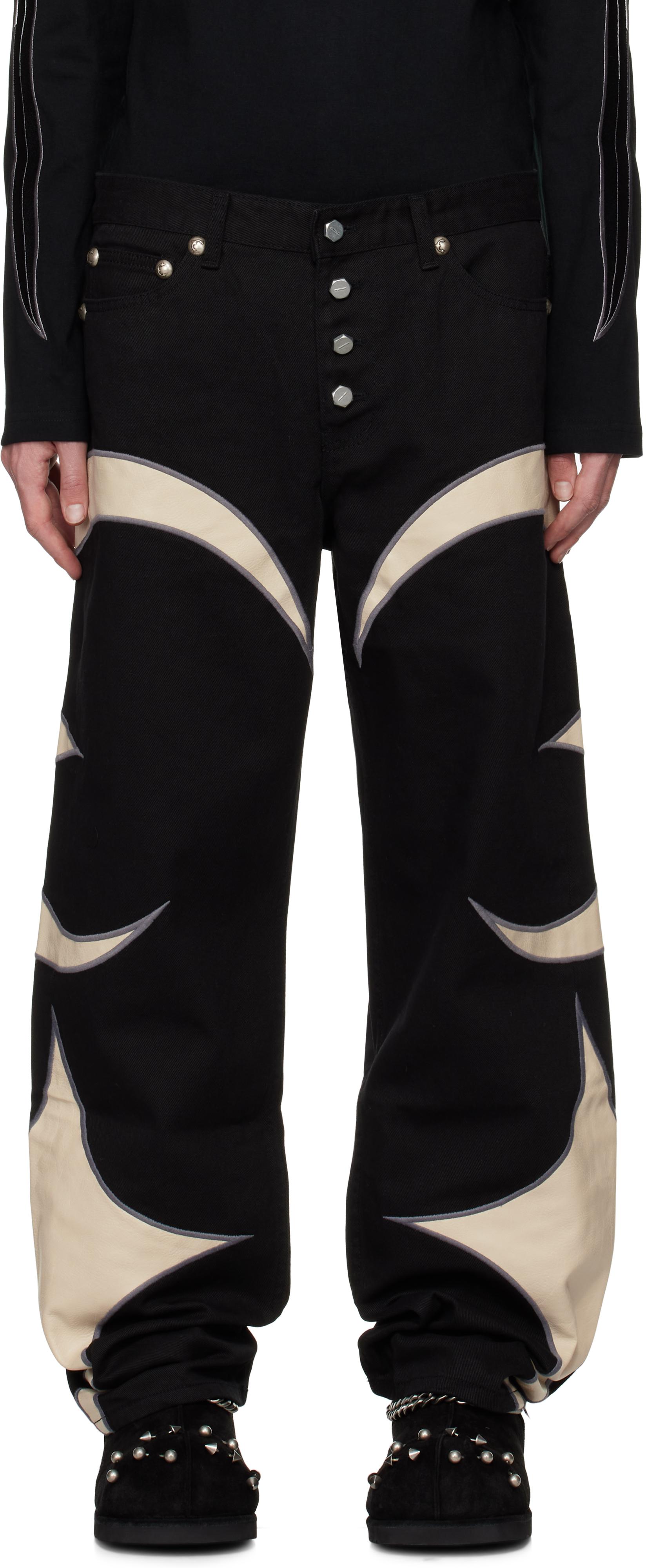 THUG CLUB メンズ ブラック Leather Washing デニム ジーンズ ジーンズ 