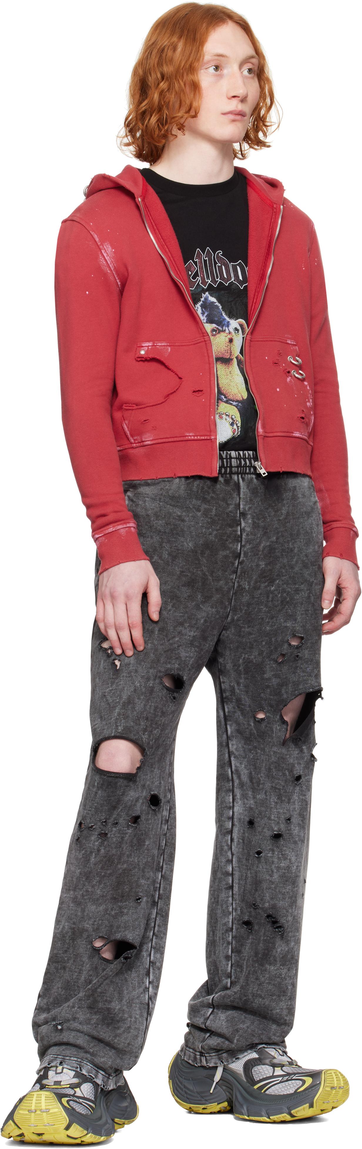 we11done Pierced Zip-Up Hoodie in Red for Men | Lyst
