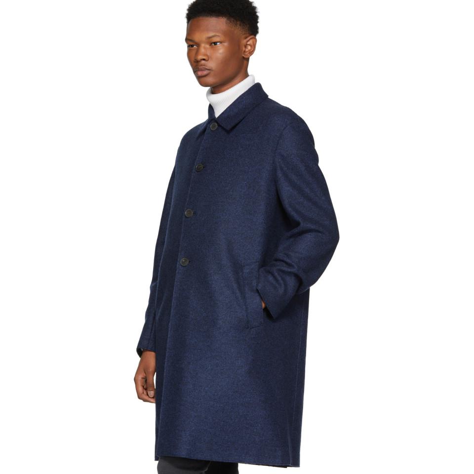Harris Wharf London Blue Pressed Wool Mac Overcoat for Men - Lyst