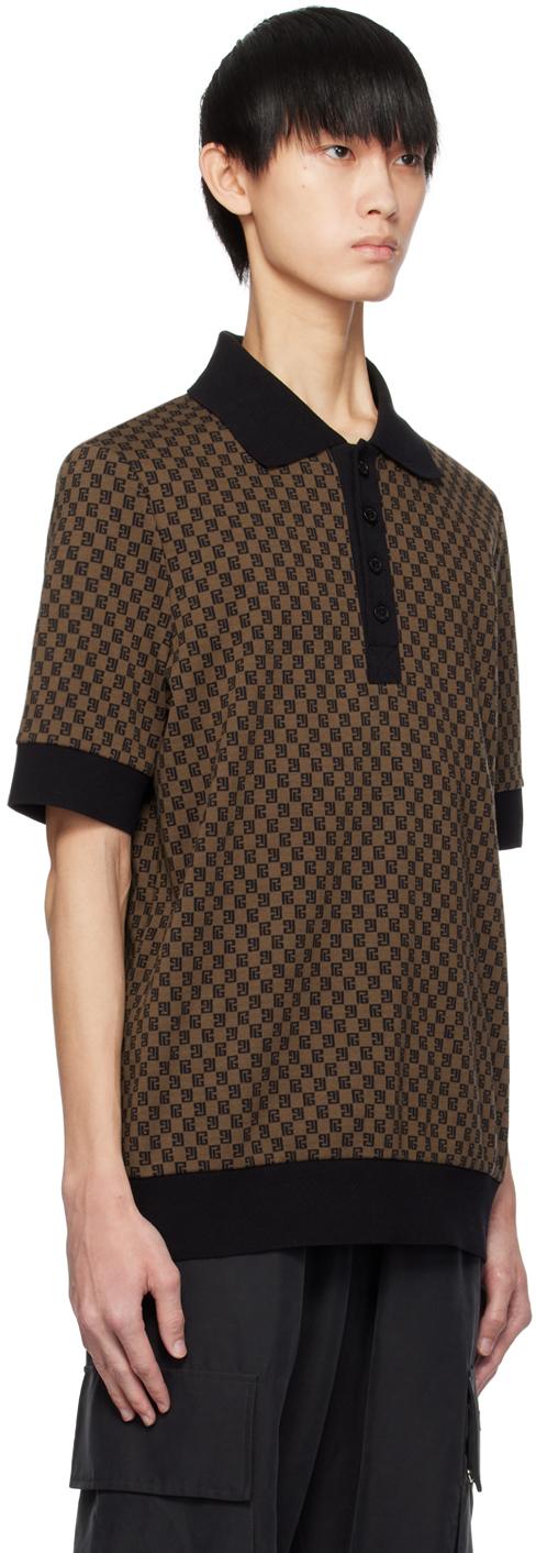 Balmain メンズ ブラック ブラウン ミニモノグラム ポロシャツ T