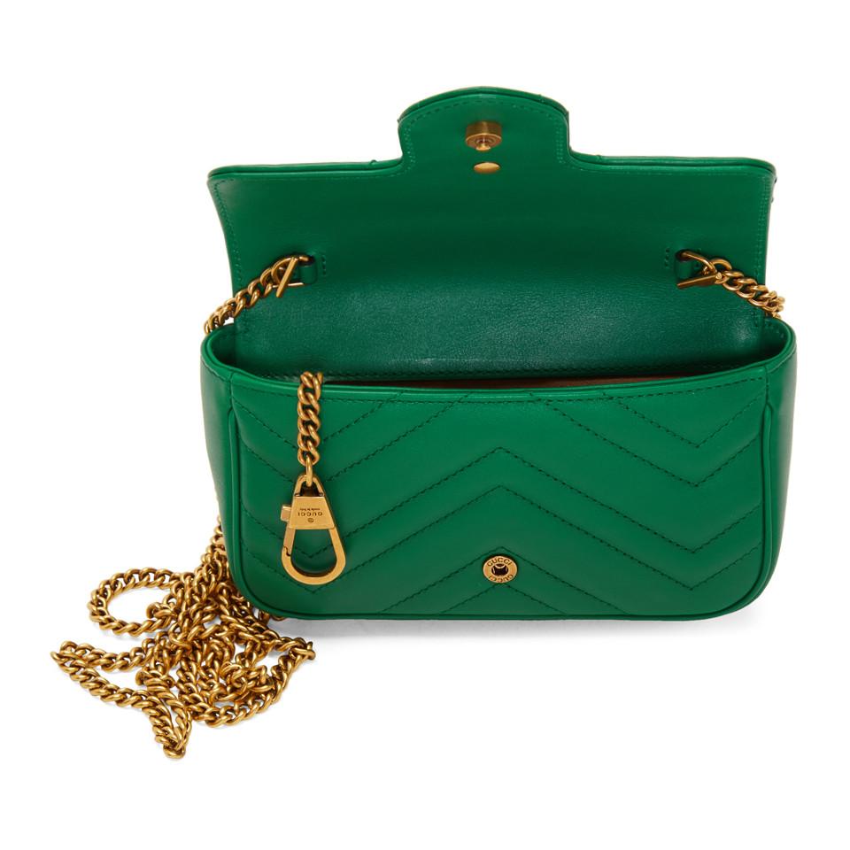 Gucci Leather Green Super Mini GG Marmont Chain Bag Lyst