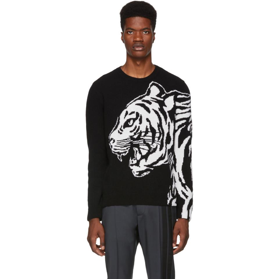 Valentino Wool Tiger Intarsia Sweater in Black for Men | Lyst