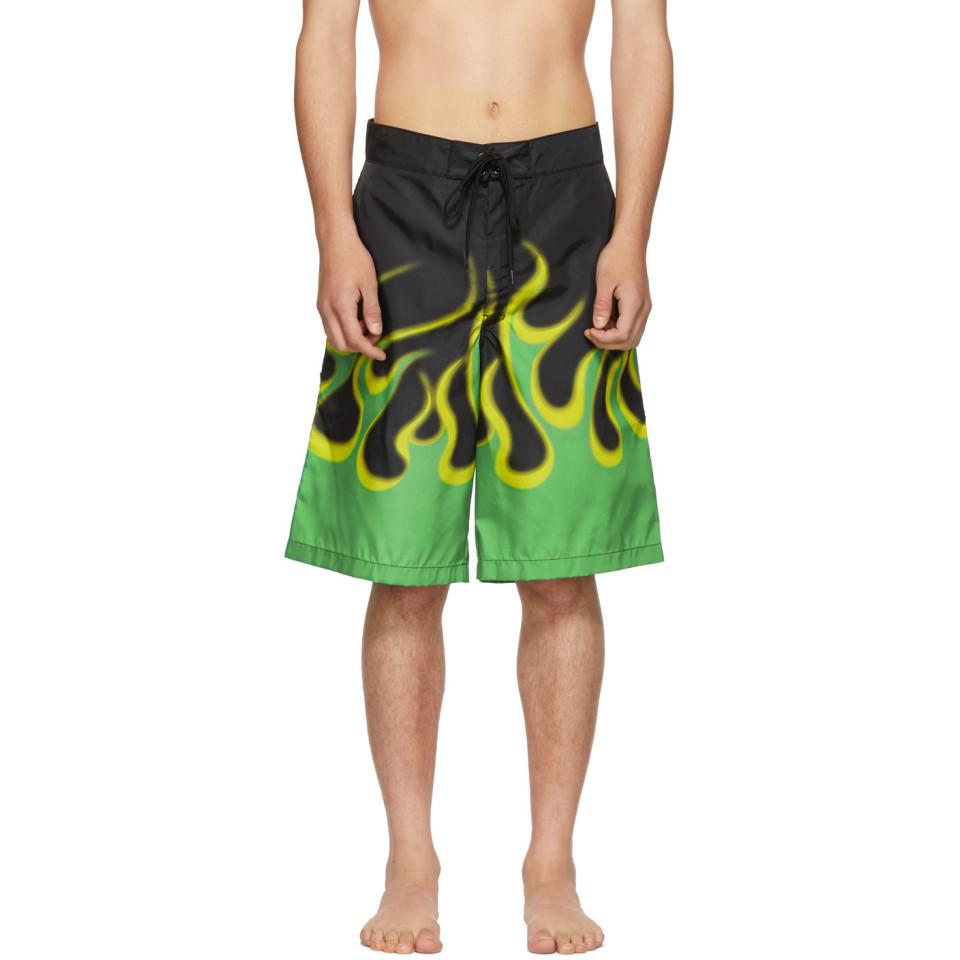 Prada Synthetic Black Flame Bermuda Swim Shorts in Green for Men | Lyst
