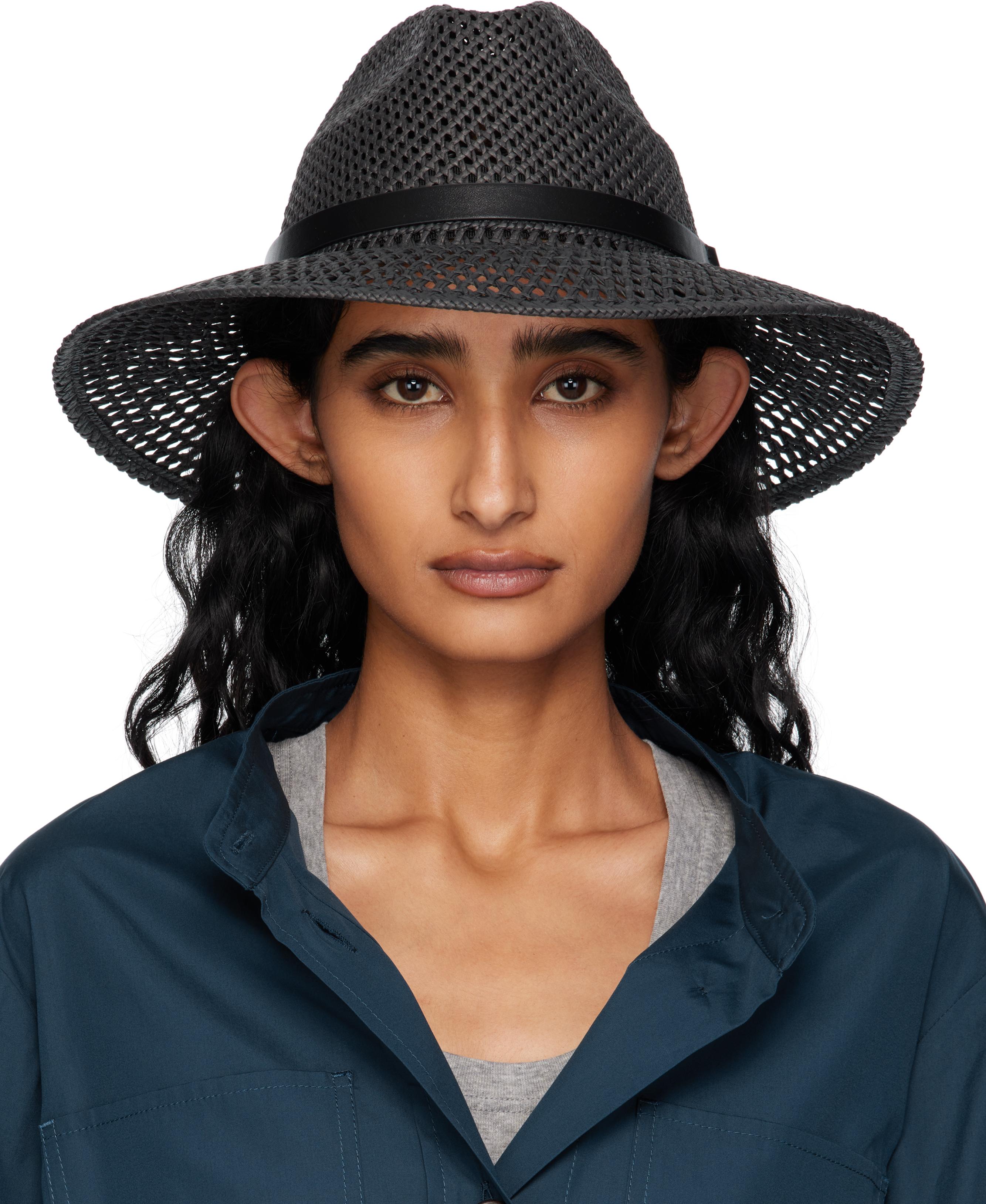 ハット MAX MARA Woman Hat Black 2345710138600 002 Max Mara UCCIO Women's Mesh Crochet M Logo Leather Band Hat