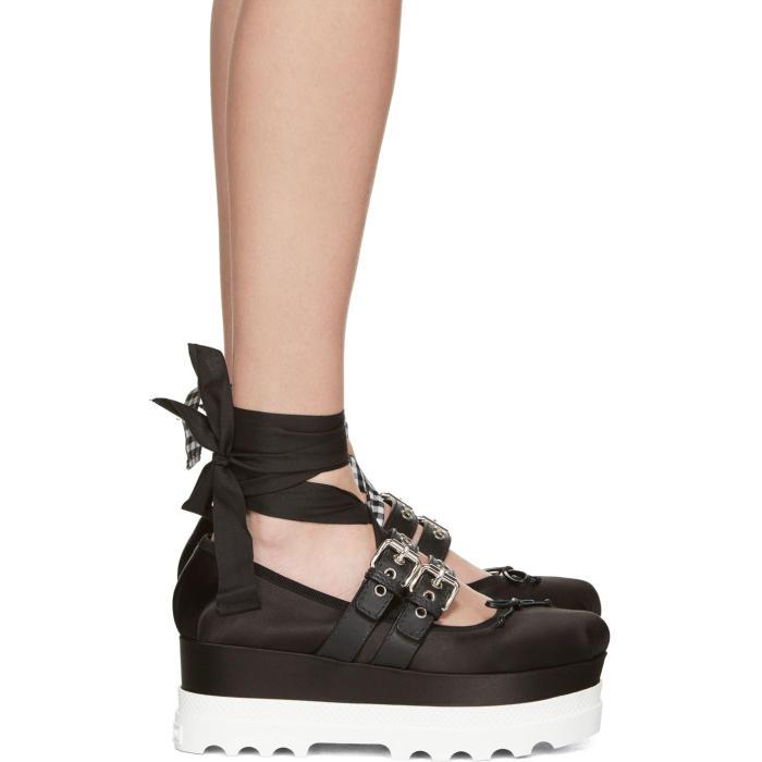 Miu Miu Black Double Buckle Platform Ballerinas | Lyst