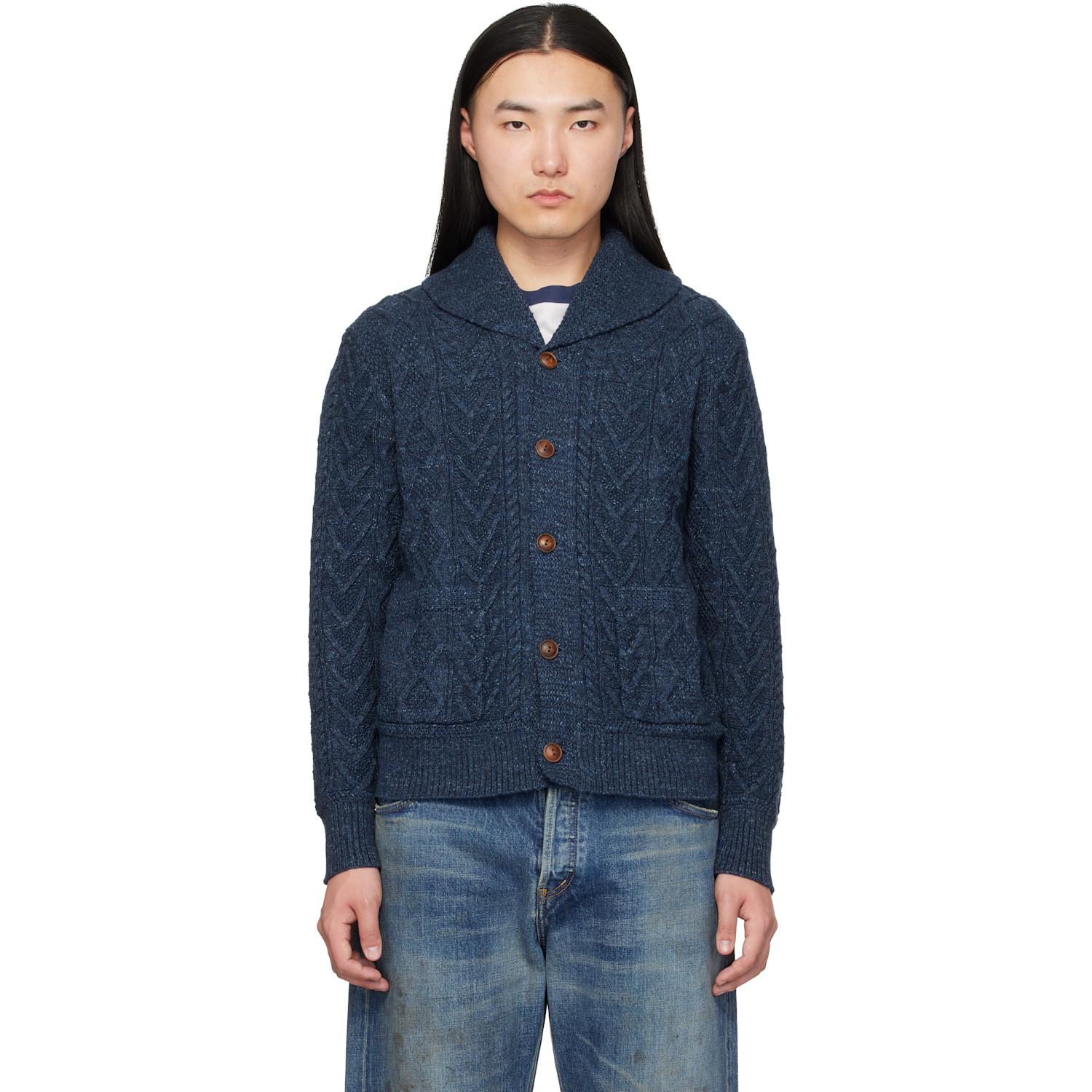 RRL ケーブルニット カーディガン ブルー メンズ RRL カーディガン 
