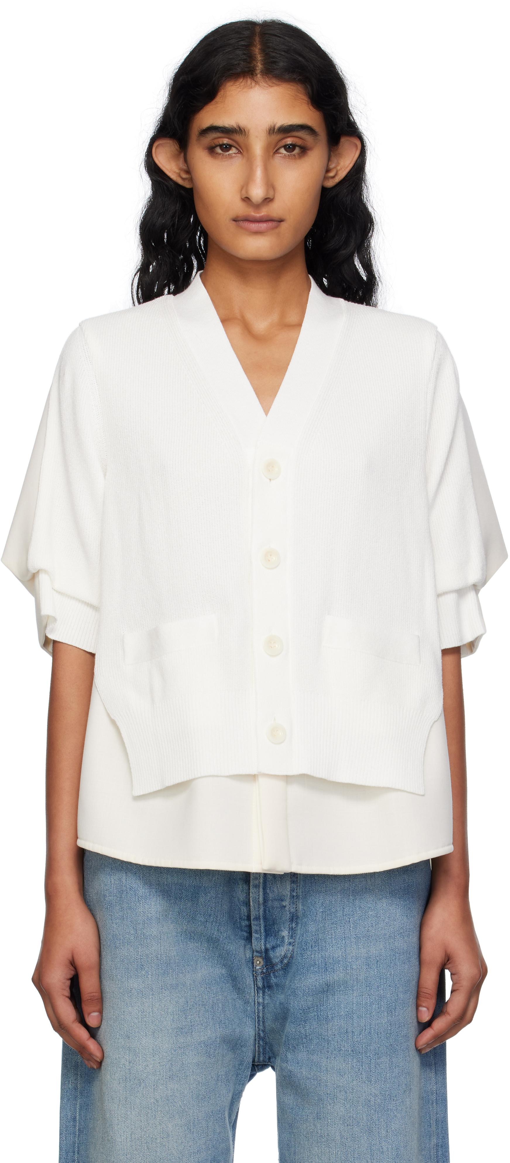 Sacai Off- Suiting Mix Knit Cardigan in White | Lyst