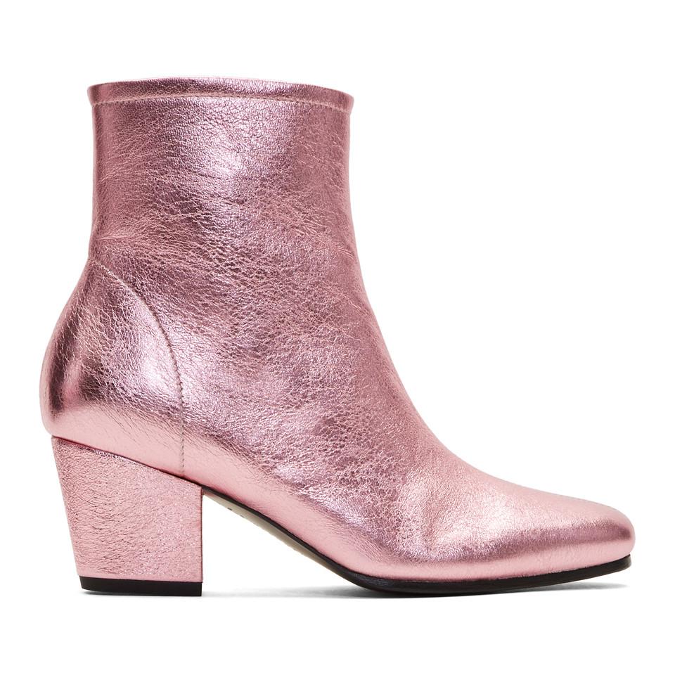 ALEXACHUNG Pink Metallic Beatnik Boots | Lyst