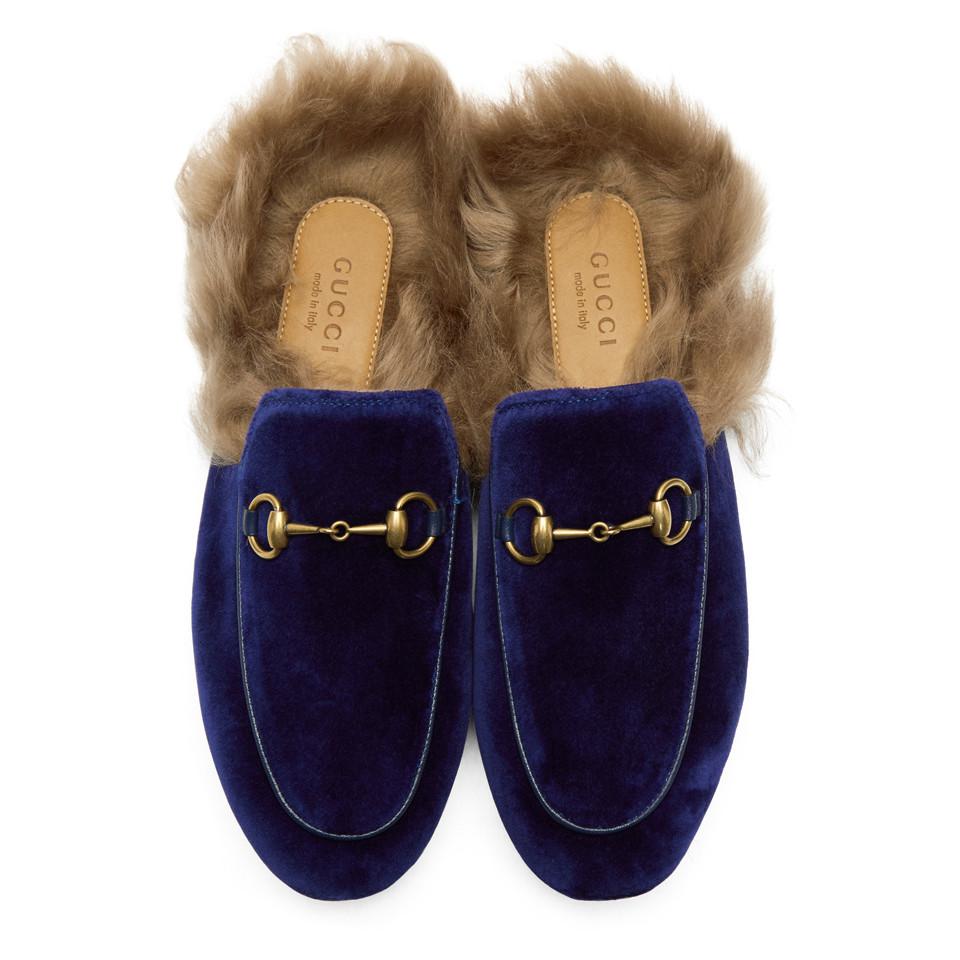 gucci velvet fur slippers