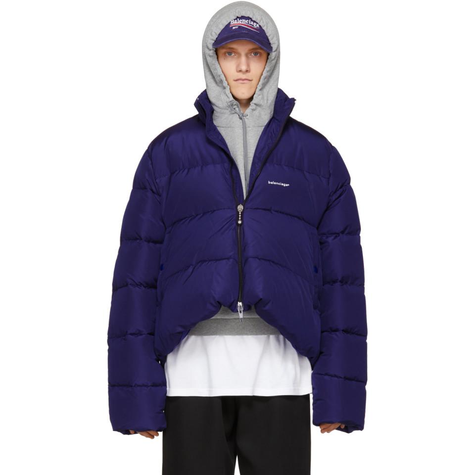 Balenciaga Synthetic Blue Down C-shape Jacket for Men - Lyst