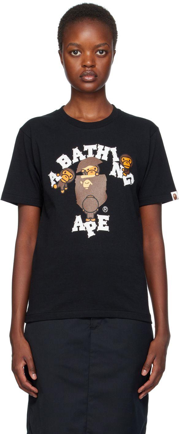 A Bathing Ape Black Crystal Stone College T-shirt