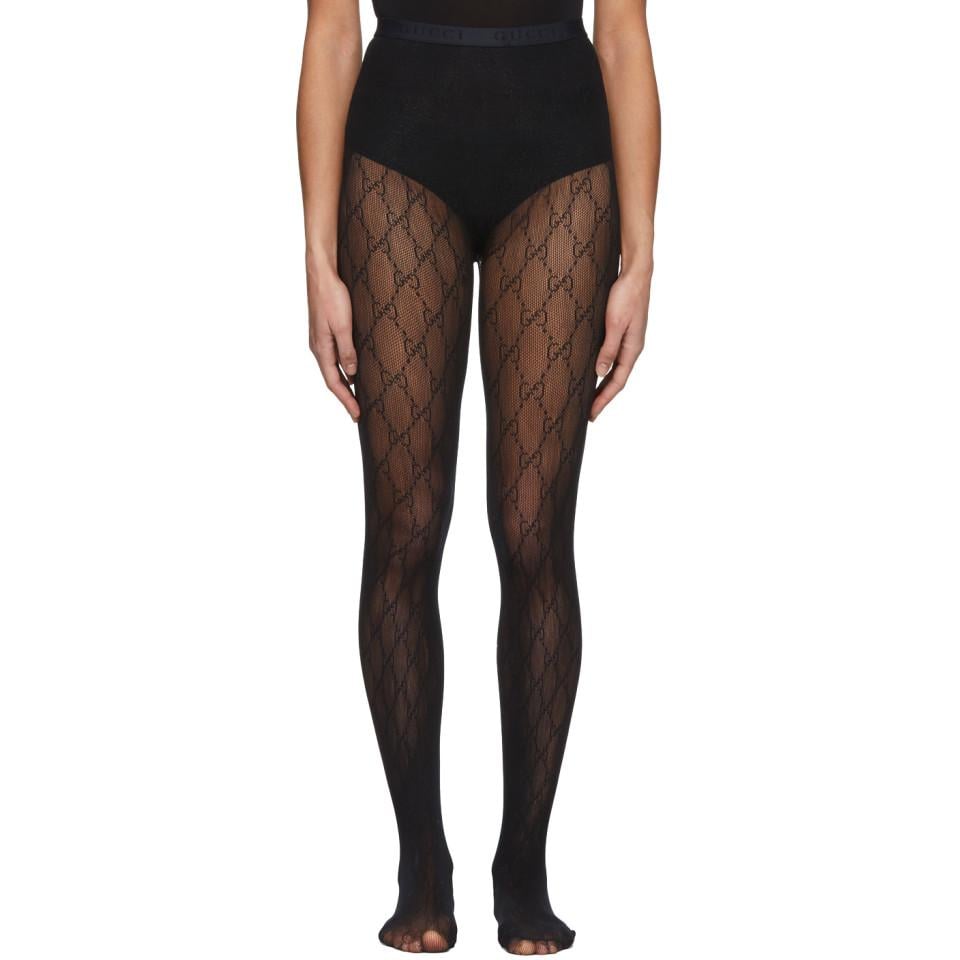 Gucci Synthetic Black Gg Supreme Tights - Lyst