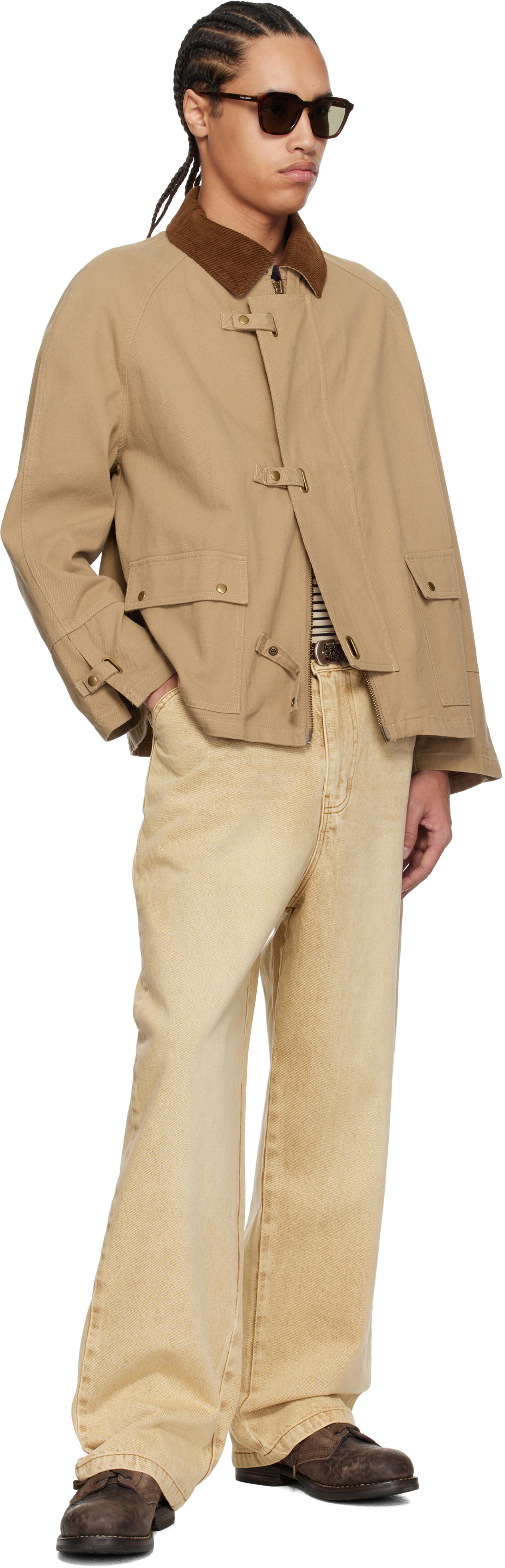 【関税込み】Carter Young カーキ Newman バックル ジャケット メンズ Carter Young Ssense限定 カーキ Newman バックル