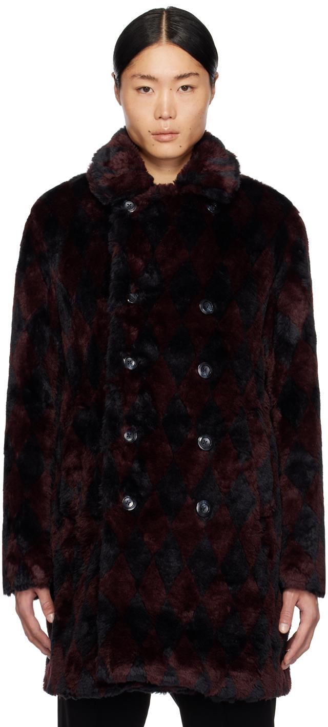 Mens pea coat with faux fur collar top