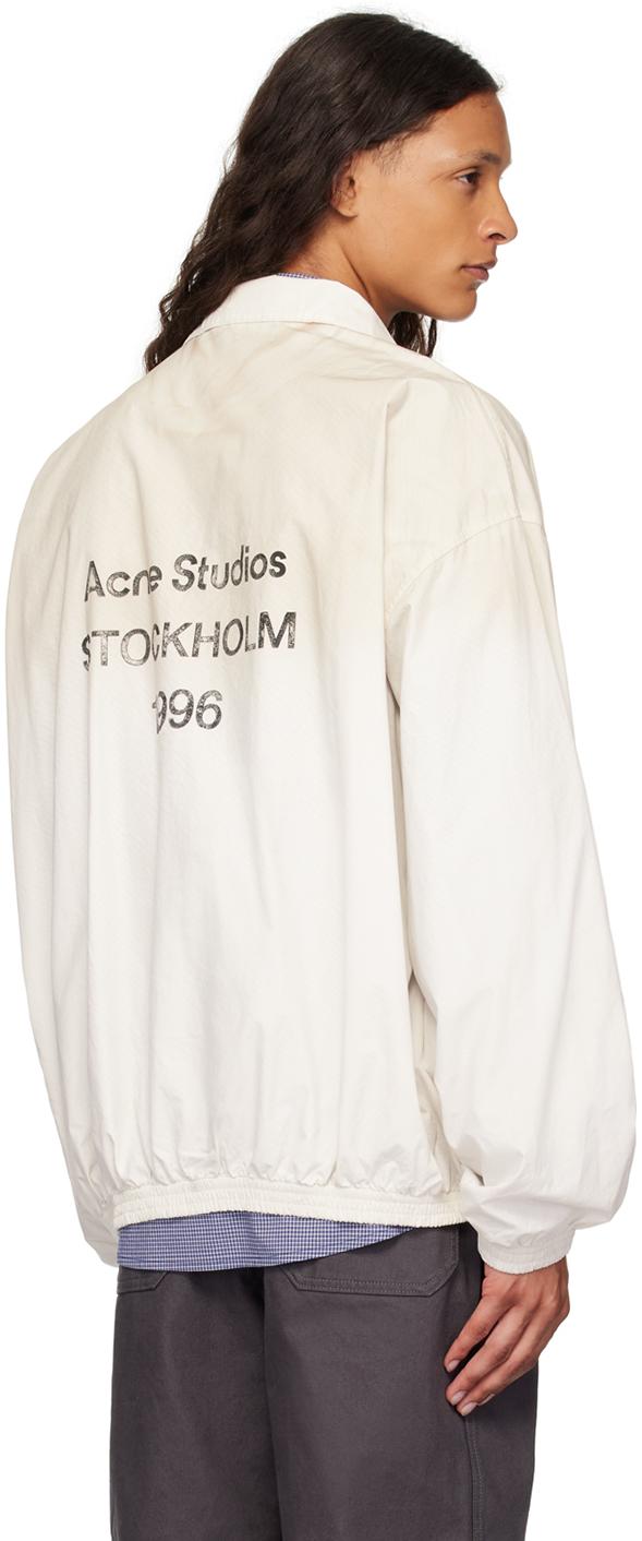 メンズ Acne Studios オフホワイト ロゴプリント ジップアップ