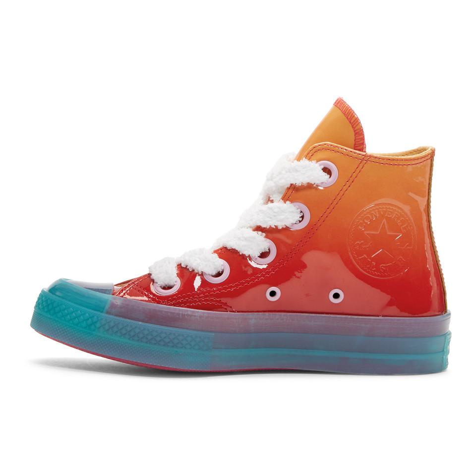 JW Anderson Orange Converse Patent Sneakers Men |