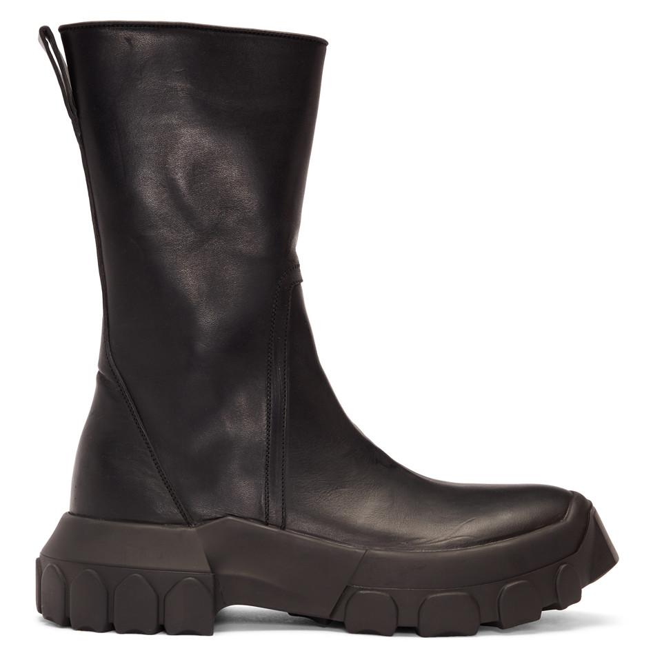Rick Owens Leather Black Tractor Boots for Men - Lyst