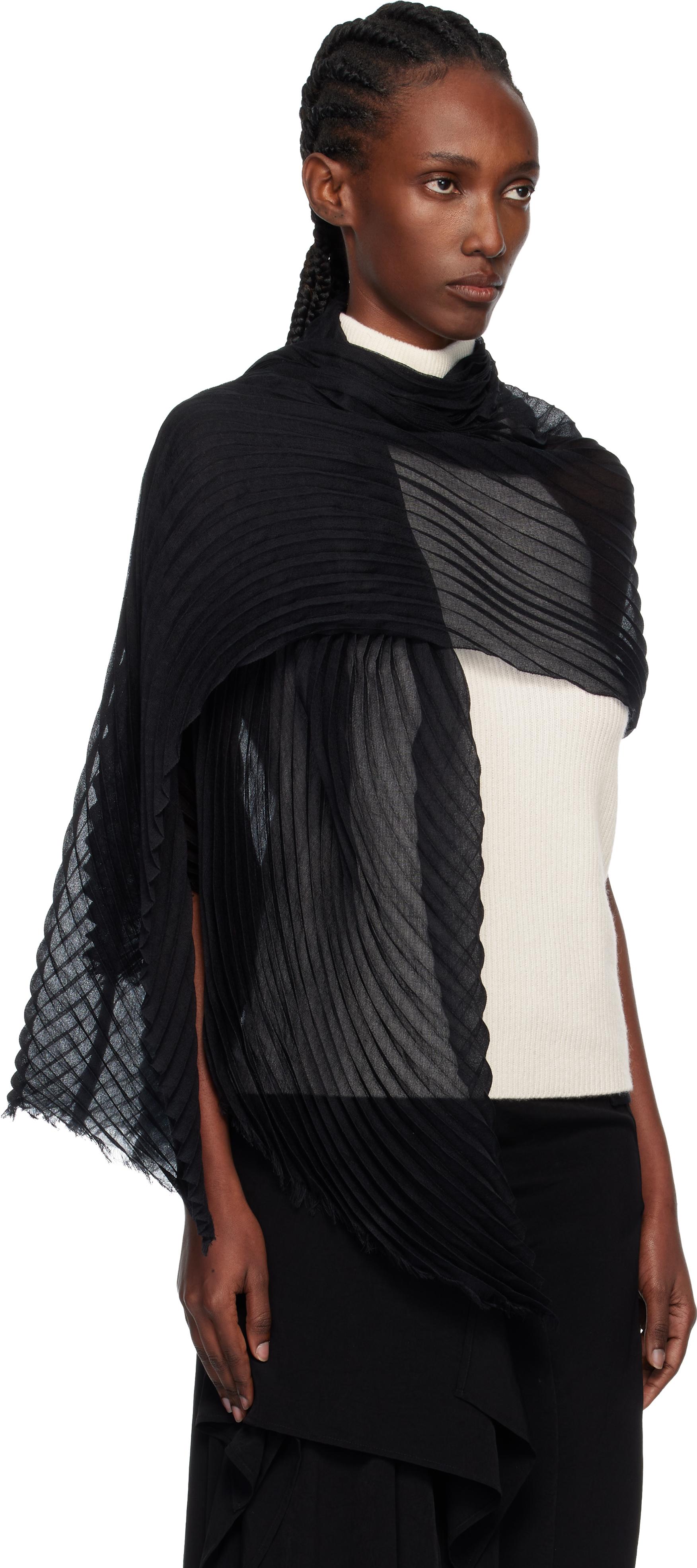 Issey Miyake Silk Wool Pleats Stole Scarf in Black | Lyst UK