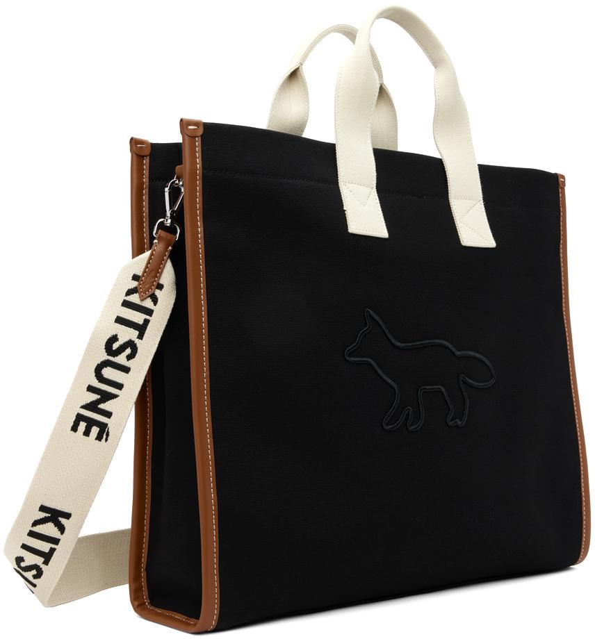 即納最大半額 MAISON KITSUNÉ ブラックContour Fox E Wトートバッグ