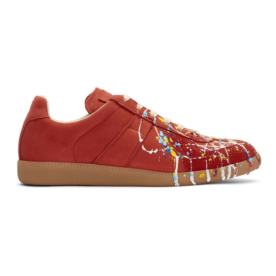 Maison Margiela Leather Red Paint Splatter Replica Sneakers for 
