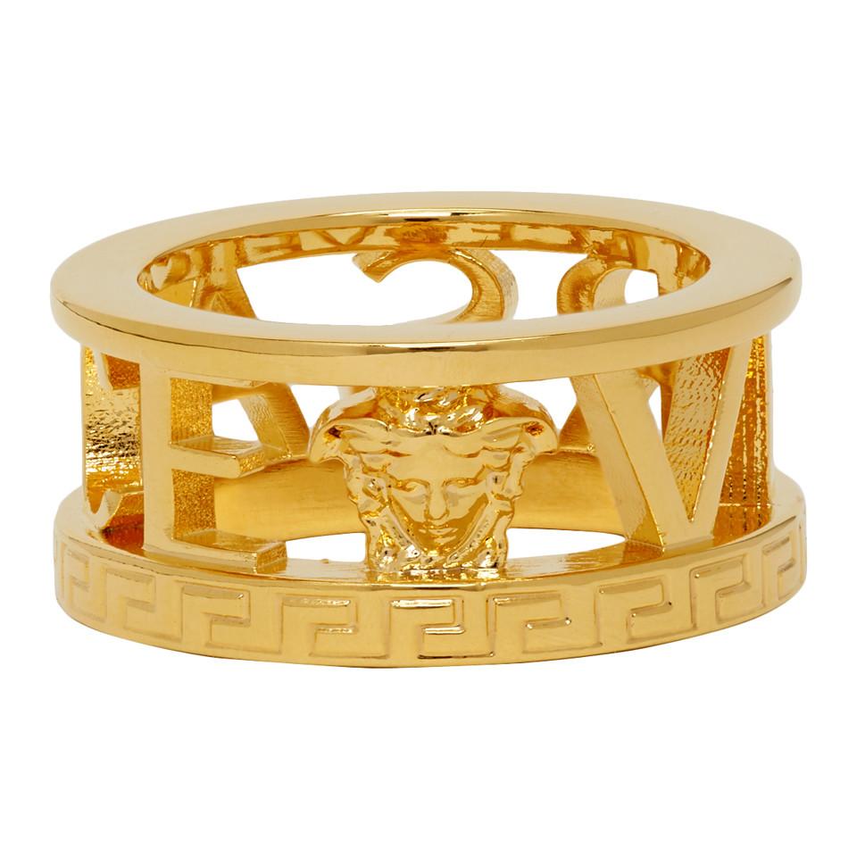 Versace Gold Cut-out Logo Ring in Metallic for Men | Lyst