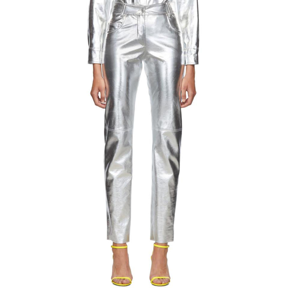 MSGM Silver Faux-leather Trousers in Metallic | Lyst