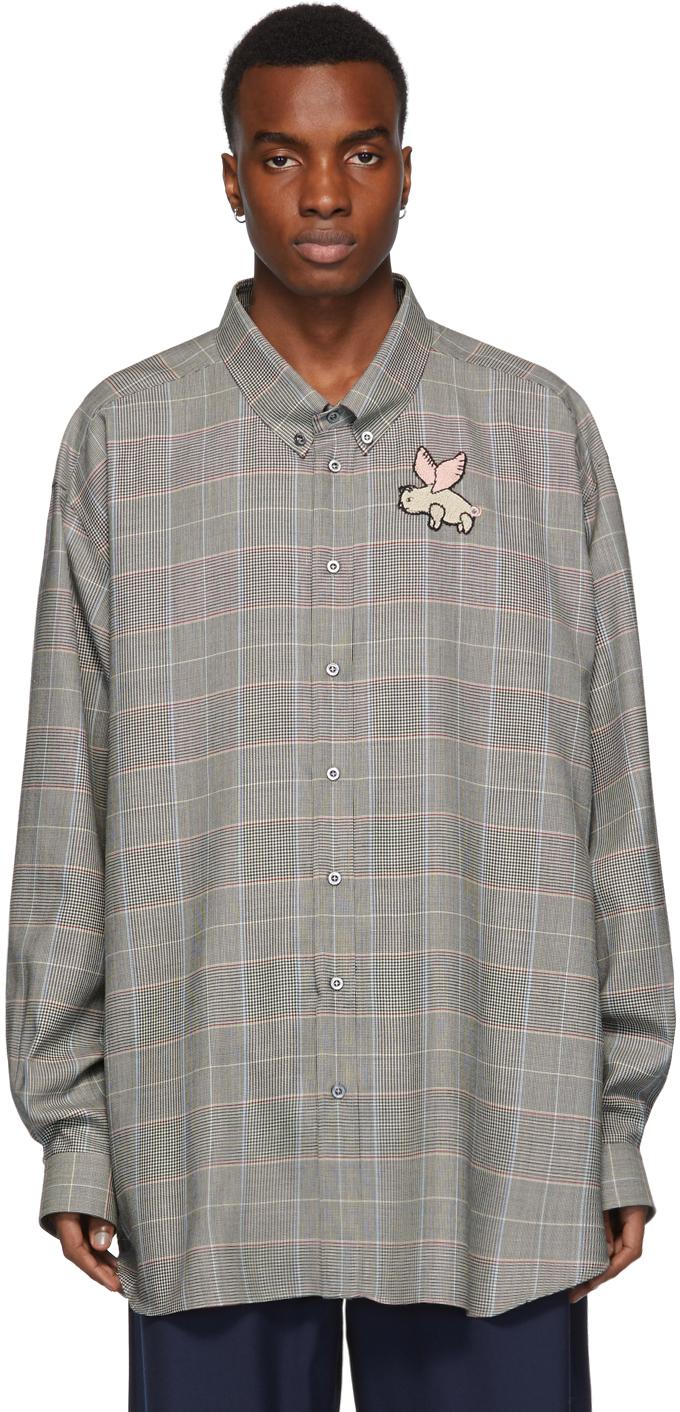 Gucci Wool Grey Plaid Flying Pig Shirt in Gray for Men | Lyst