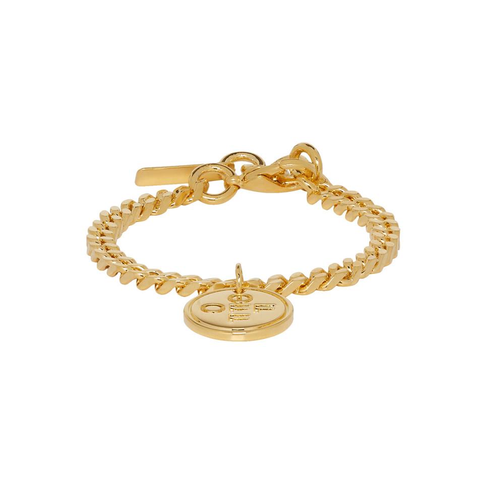 Off-White c/o Virgil Abloh Ssense Exclusive Gold Logo Cross Bracelet in  Metallic for Men | Lyst