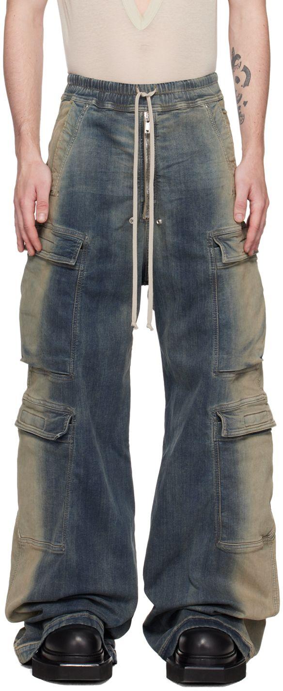 Rick Owens Blue Double Jumbo Belas Denim Cargo Pants in Black for Men ...