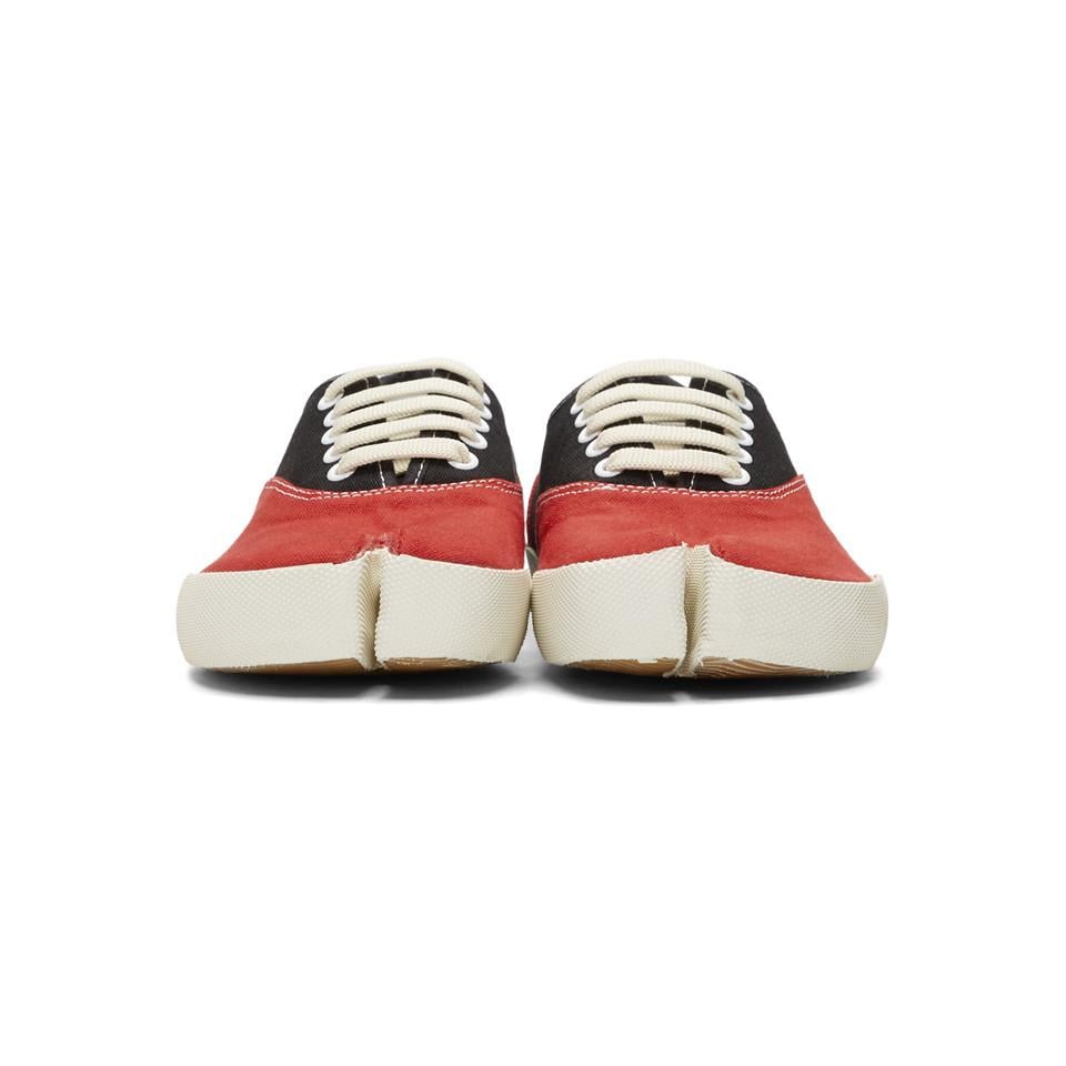 Maison Margiela Canvas Black And Red Tabi Sneakers For Men Lyst