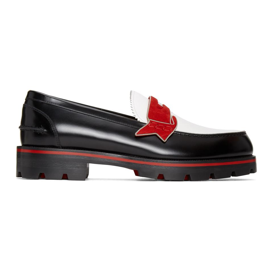 ulv Søjle Ooze Christian Louboutin Black And White Monocroc Flat Loafers for Men | Lyst